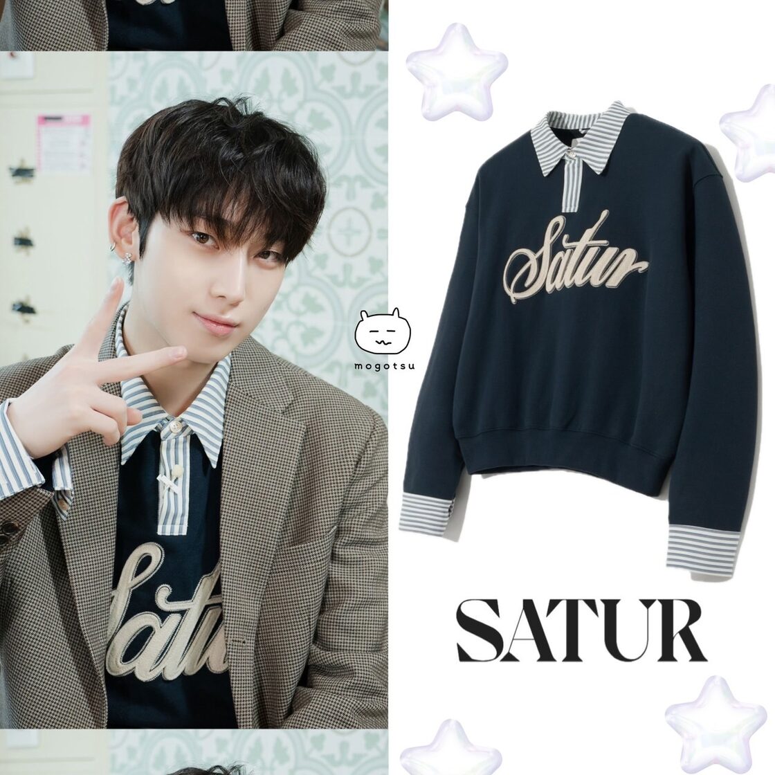 ☆ENHYPEN ソヌ 着用！！【SATUR】Applique Logo Cuffs Sweatshirts 