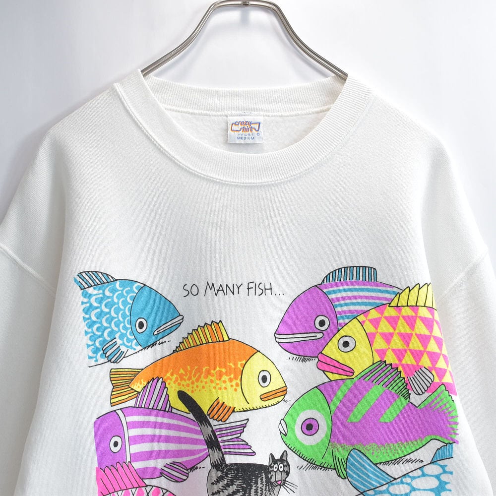 90s アメリカ製 crazy shirt クレイジーシャツ キャットクリバン 両面プリント スウェットシャツ ヴィンテージ トレーナー ビンテージ USA古着 メンズMサイズ