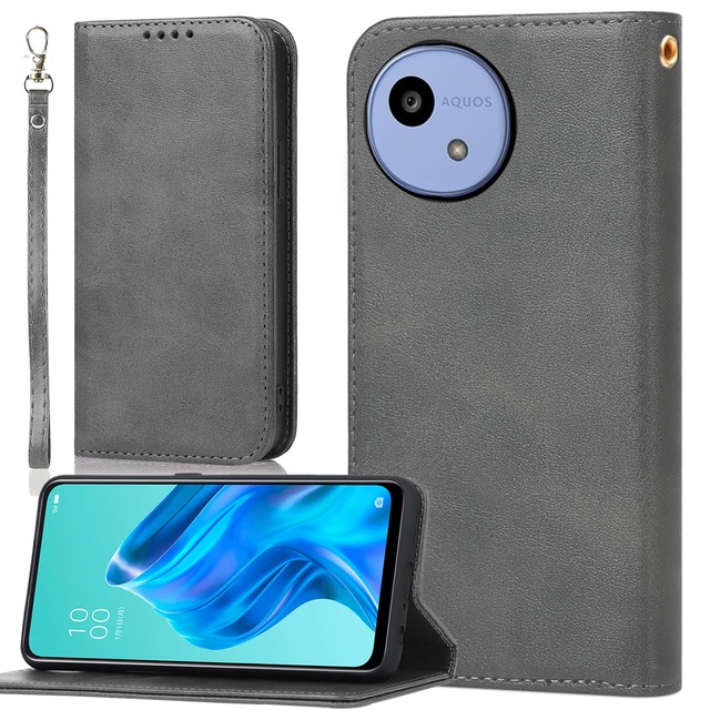BonwFzin 適用 AQUOS wish5 SH-52F ケース 手帳型 ストラップ アクオス ウィッシュ5 A502SH スマホケース AQUOSwish5 SH-M32 手帳型カバー SH52F 携帯カバー PU レザー ストラップホール付き マグネット フリップ カード入れ カード収納 スタンド 落ち着いた色 レトロ グレー