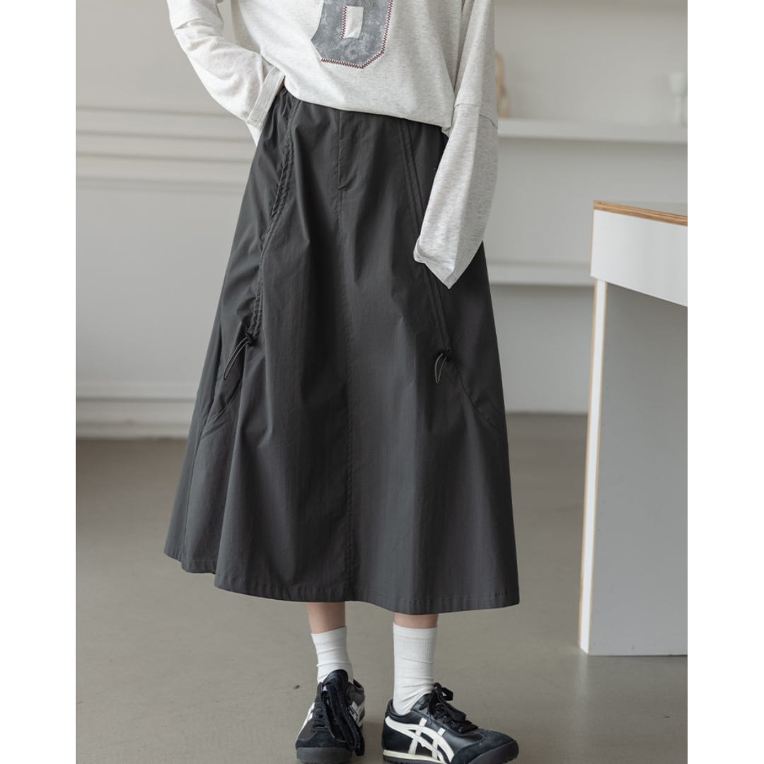 drawstring a line midi skirt