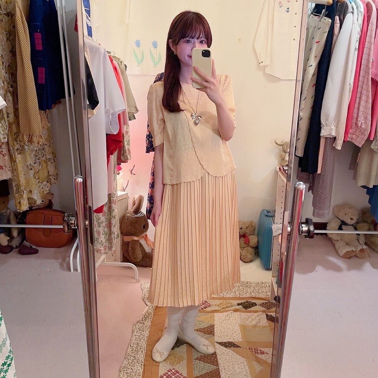 cream orange flower separate one-piece