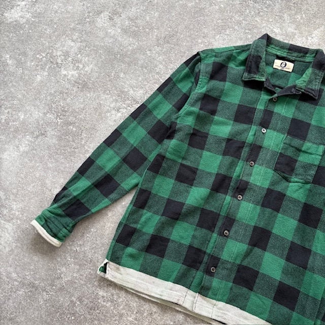 初期 good enough FINESSE ブロックチェックシャツ　黒緑　L GOODENOUGH】グッドイナフ バッファローチェック オープンカラー