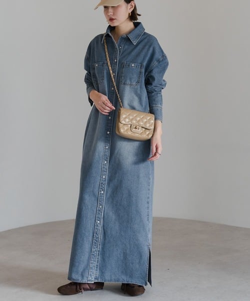 ドットボタンデニムワンピース