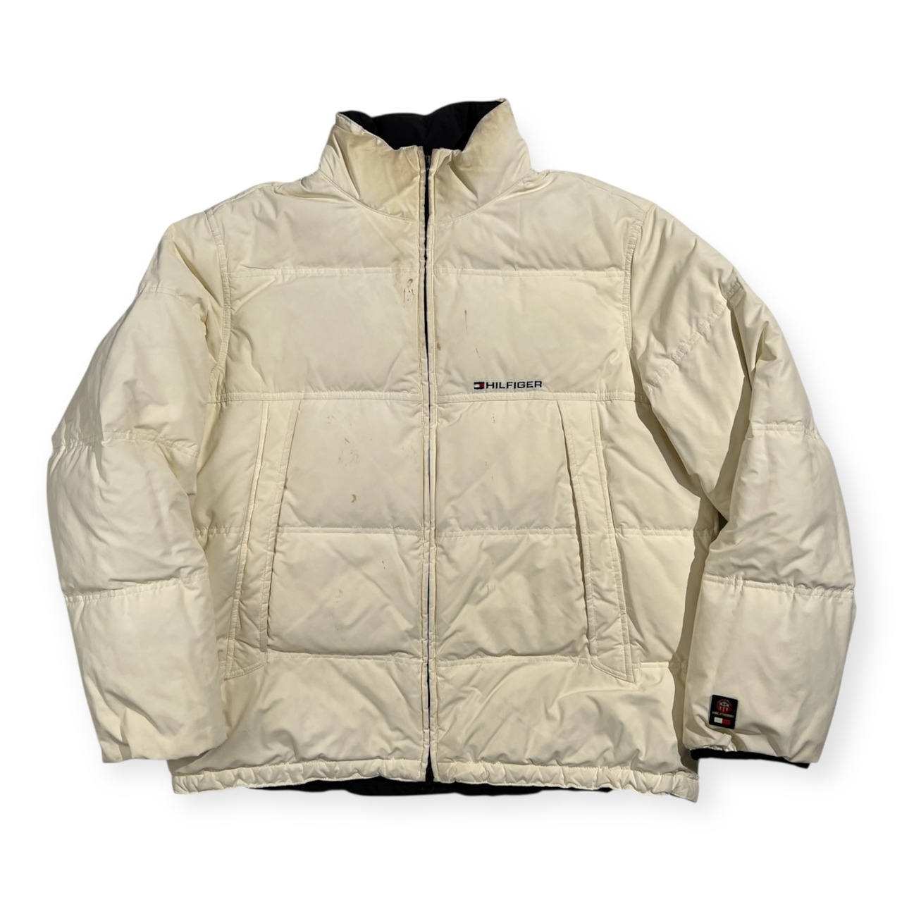 TOMMY HILFIGER トミーヒルフィガー リバーシブル ダウンジャケット 刺繍ロゴ サイズ M /ブラック×ホワイト オールド ビンテージ