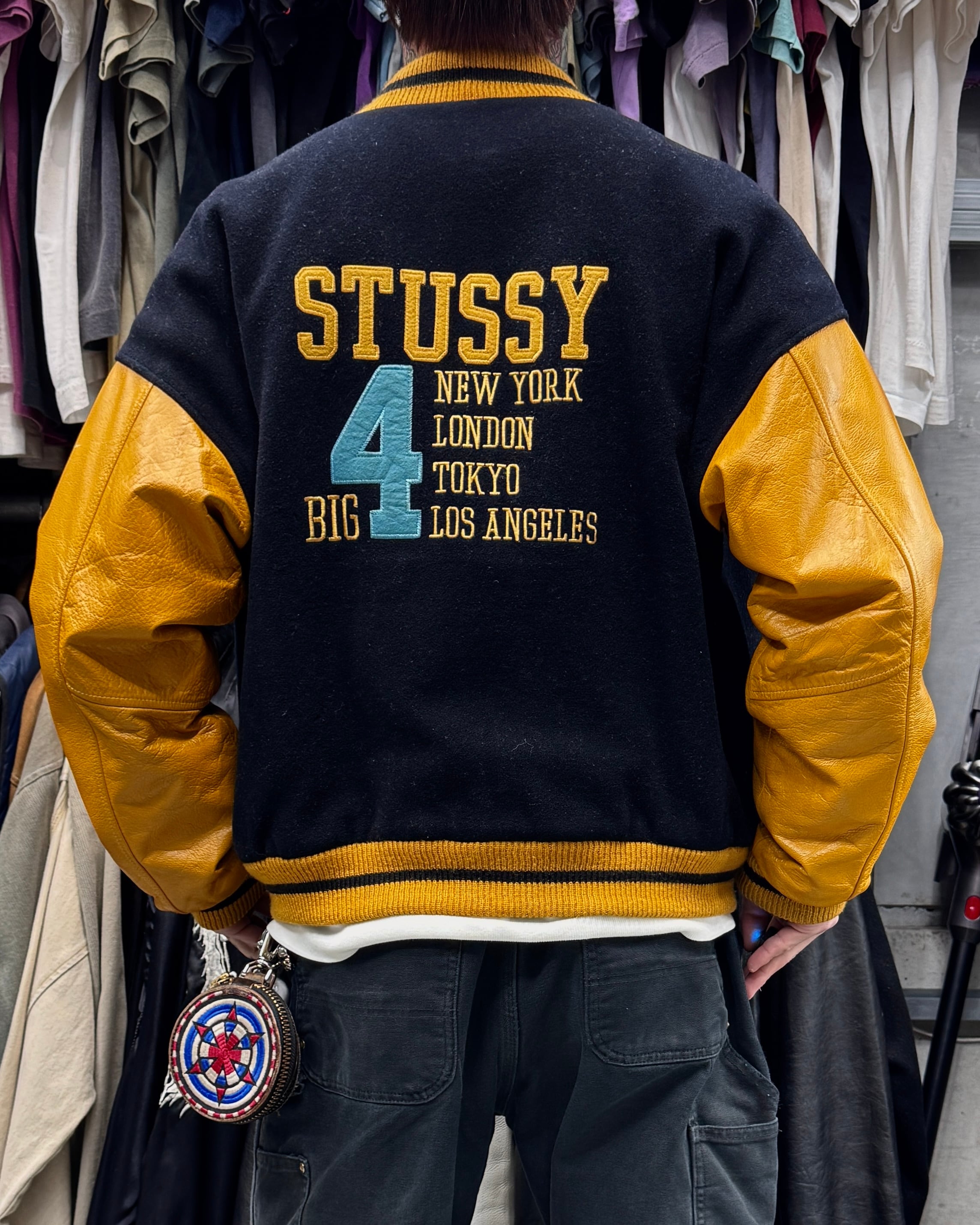 Special!!】90's old stussy Varsity Jacket “BIG 4” “スタジャン