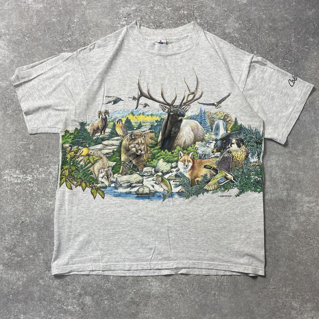 90s USA製 アニマル 動物 魚 鳥 両面 vintage Tシャツ