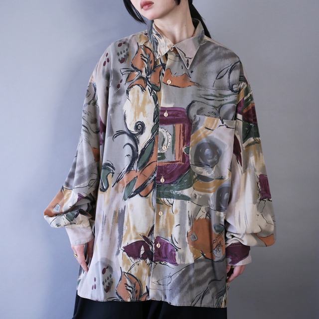 XXXL super over silhouette pattern knit switching design shirt