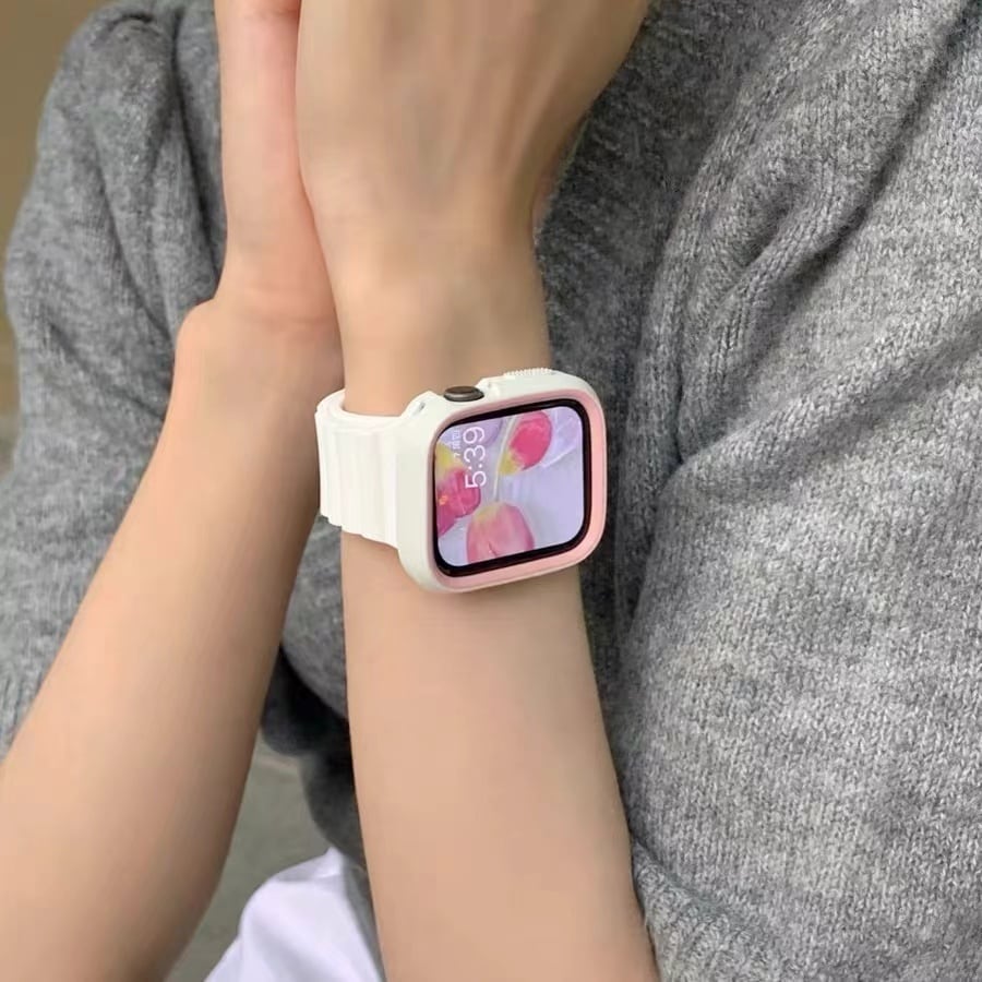 White Band  White Pink Apple Watch Case ホワイトバンドとホワイトとピンクのケース付き R01238  RandS
