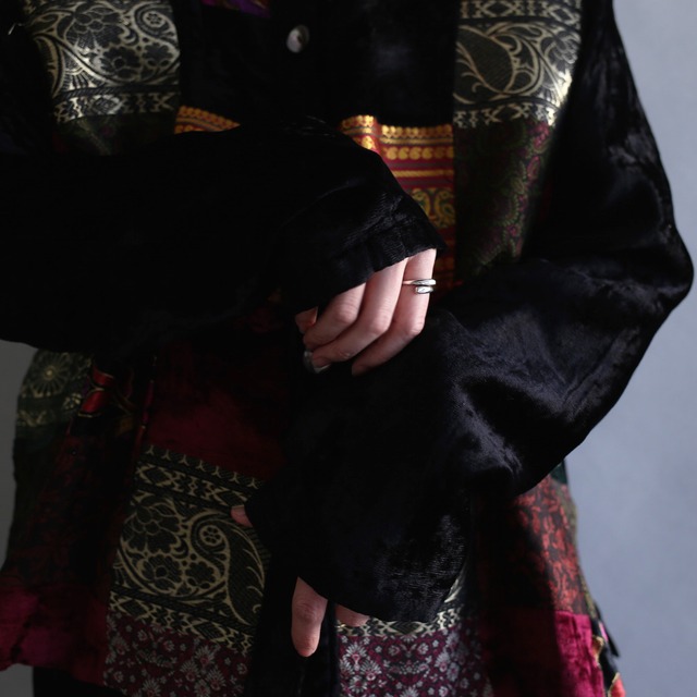 multi fabric pattern velours shirt jacket