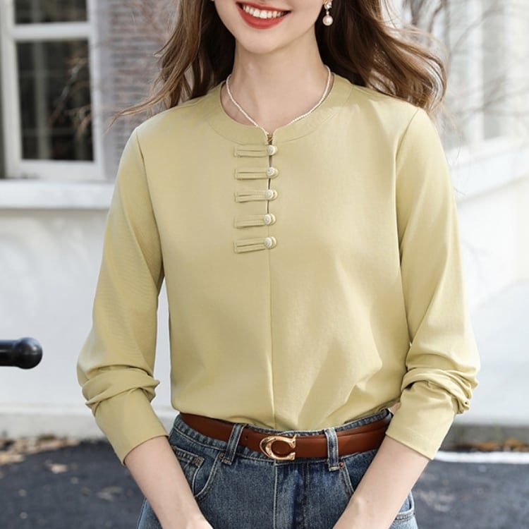 結びボタン×立ち襟 上品プルオーバー YS00134