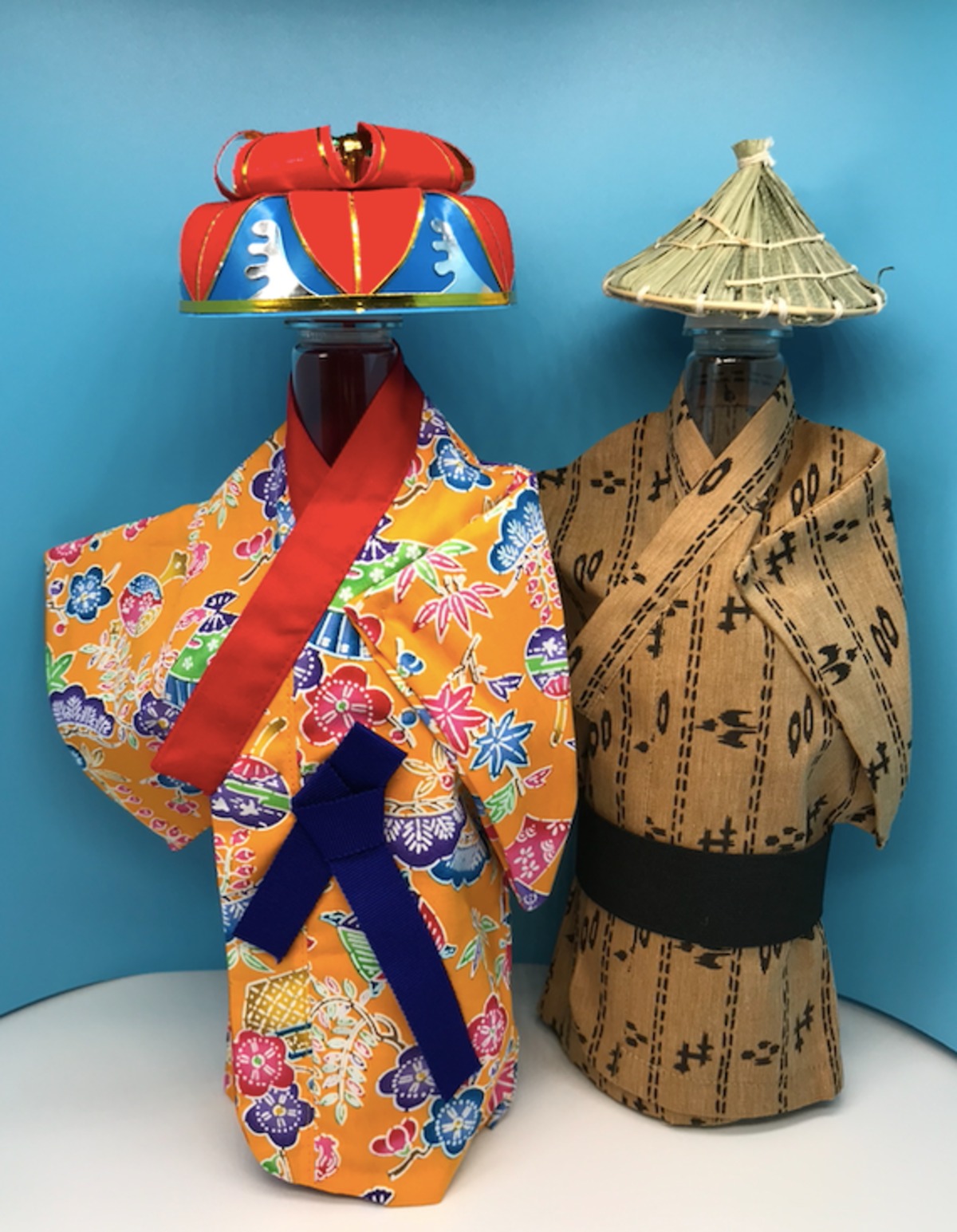 泡盛ボトルカバー（紅型＆花笠 ＋ 絣＆クバ笠）セット | 島ま〜る 