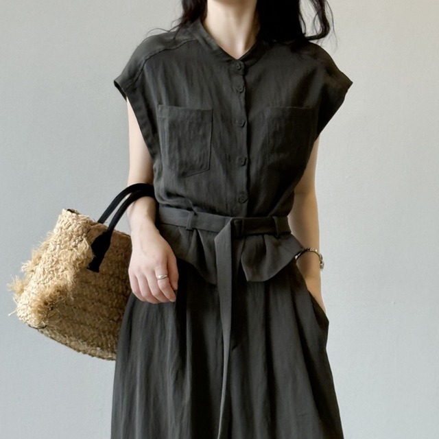 【set up】belted sleeveless shirt & wide pants L0544