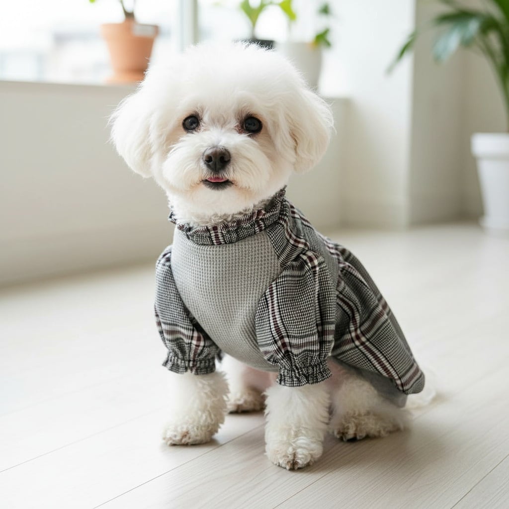 chimocoページです　フリルシフォンワンピース　犬服 ワンピース 犬服*シフォンフリルワンピース//ミルクティーモカ | ももさく