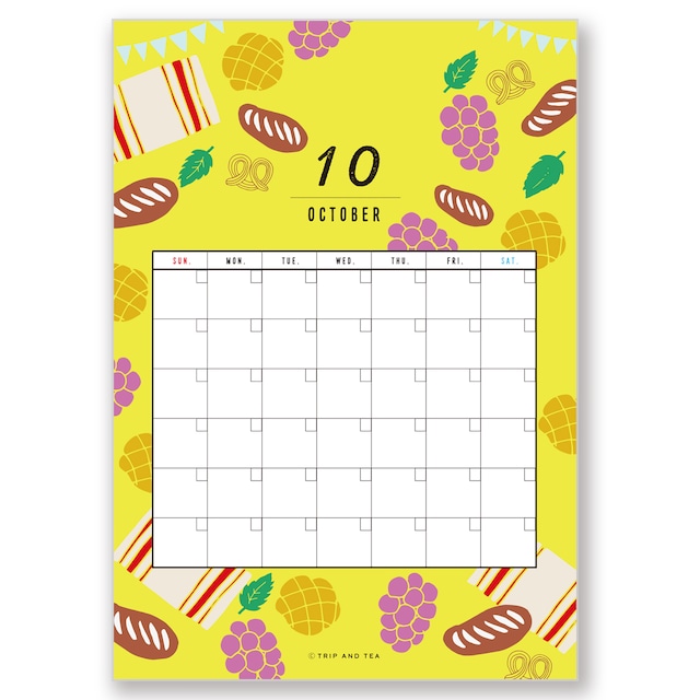 TRIP AND TEA 季節の壁掛けA4カレンダー