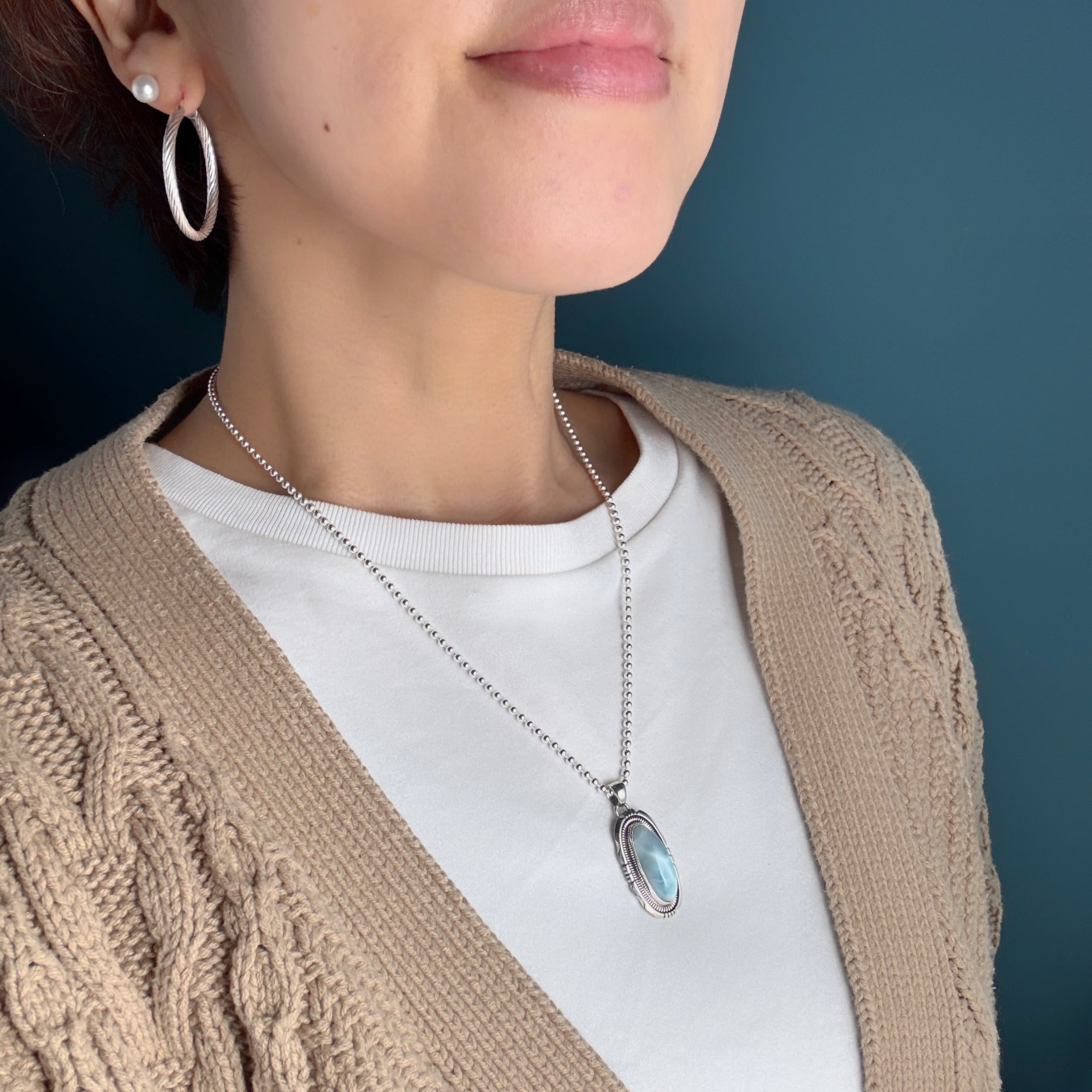 Indian Jewelry 》一点物 ラリマー ロングオーバル ペンダント