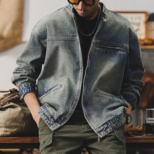 Washed zip-up denim jacket  0208