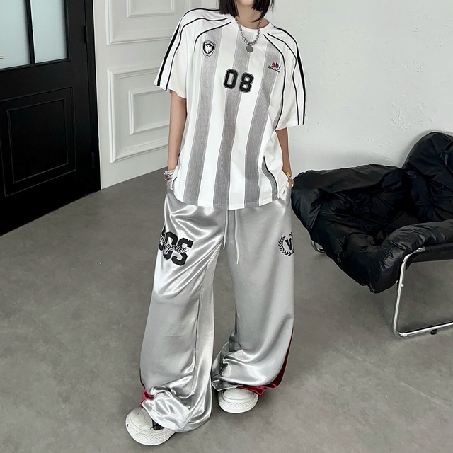 カラーブロックロゴデザインイージーワイドパンツ 2col R02530
