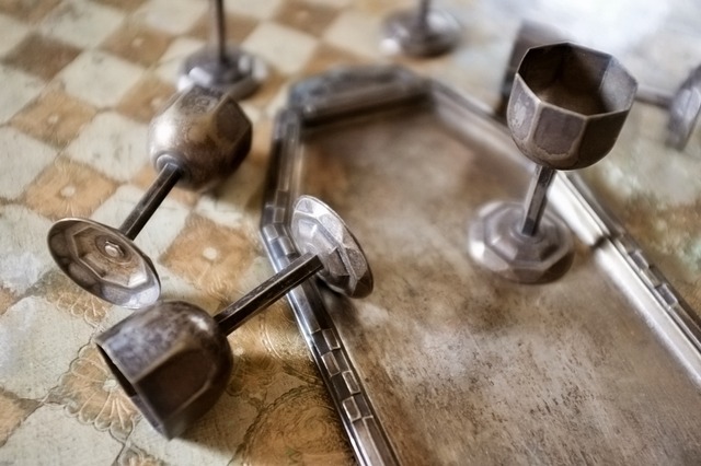 1900s フランス Georges Weinthal  アールデコ 多数派のオクトゴナル リキュールカップとトレイ  アンティーク