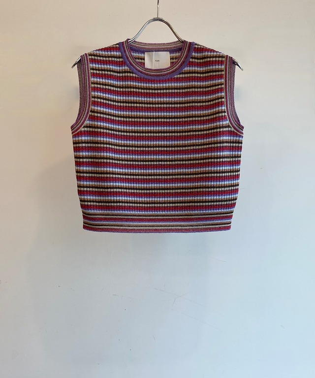 TAN/24SS-1 LULEX MULTI BORDER TANK TOP(RED×BROWN MIX)