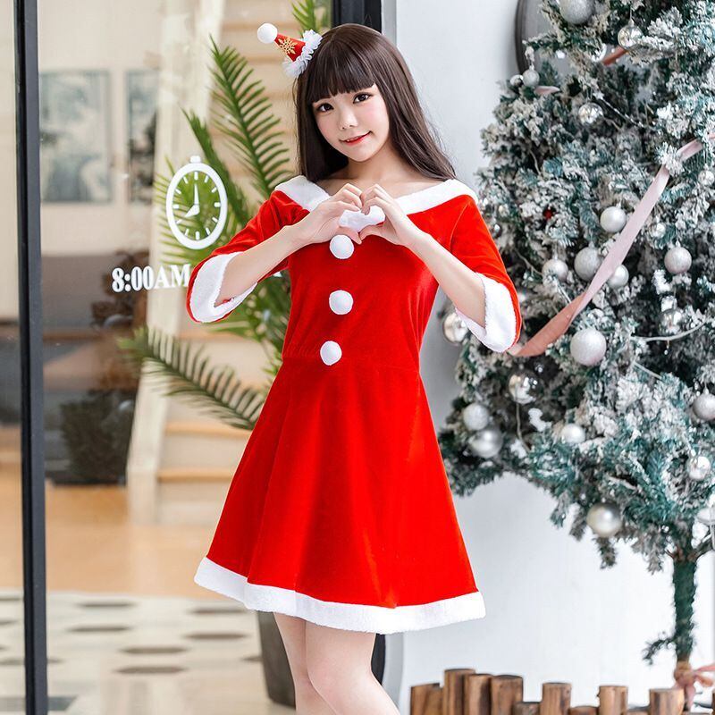 予約 コスプレ服 サンタクロース クリスマスパーティー Xma長袖 シンプル ワンピース Vネック デコルテ 大人 カチューシャ トナカイ コスプレ衣装 コスチューム ハロウィン 秋 冬 レディース 女性用 かわいい ふわふわ サンタコス サンタコスチューム クリスマス衣装