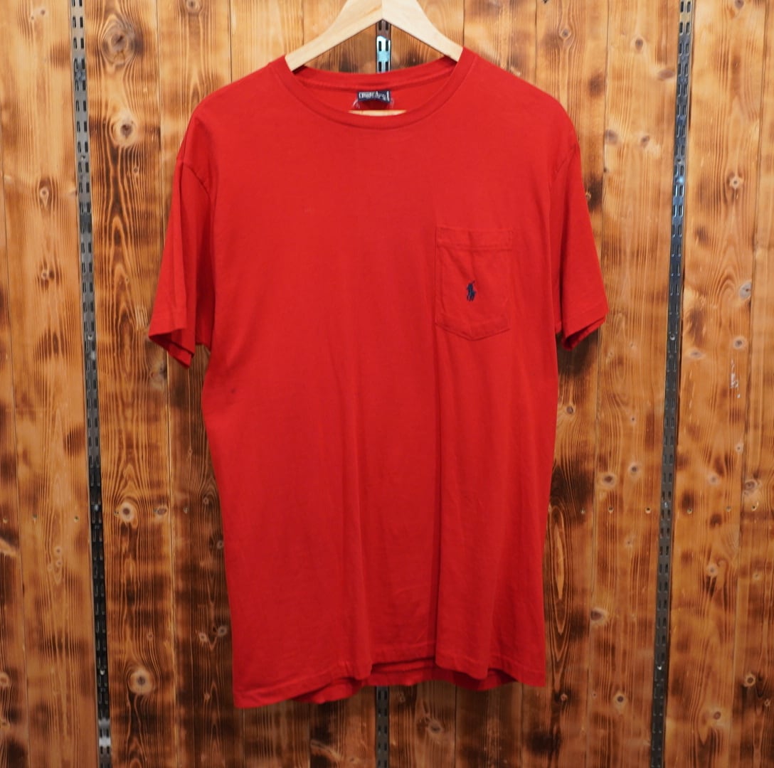 90s USA製 ralphlauren ポケットTシャツ S/ラルフローレン 赤
