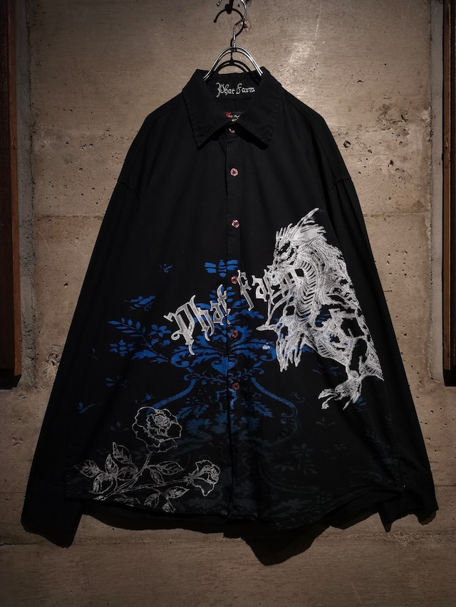 【Caka】"PHAT FARM" Dragon Skelton Design Vintage Loose L/S Shirt