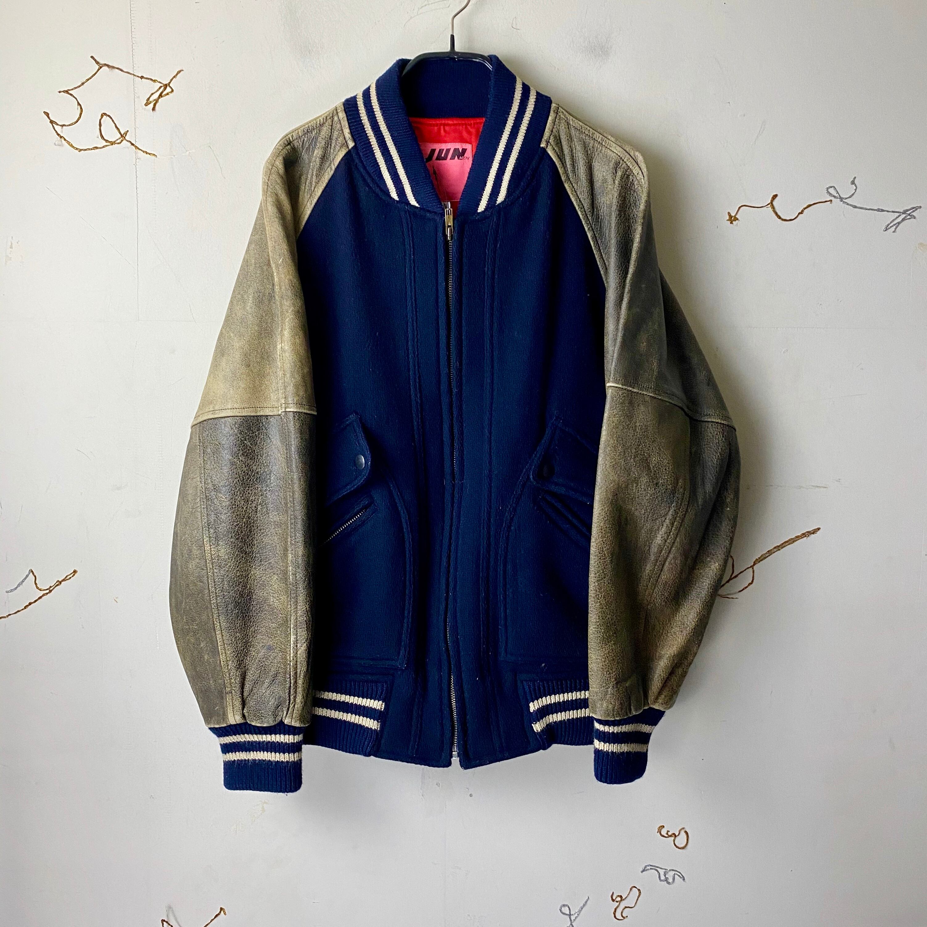 JUN MEN 袖レザー 刺繍 スタジャン M 80s 90s vintage vintage JUN MEN 袖レザー 刺繍 スタジャン M 80s 90s vintage vintage