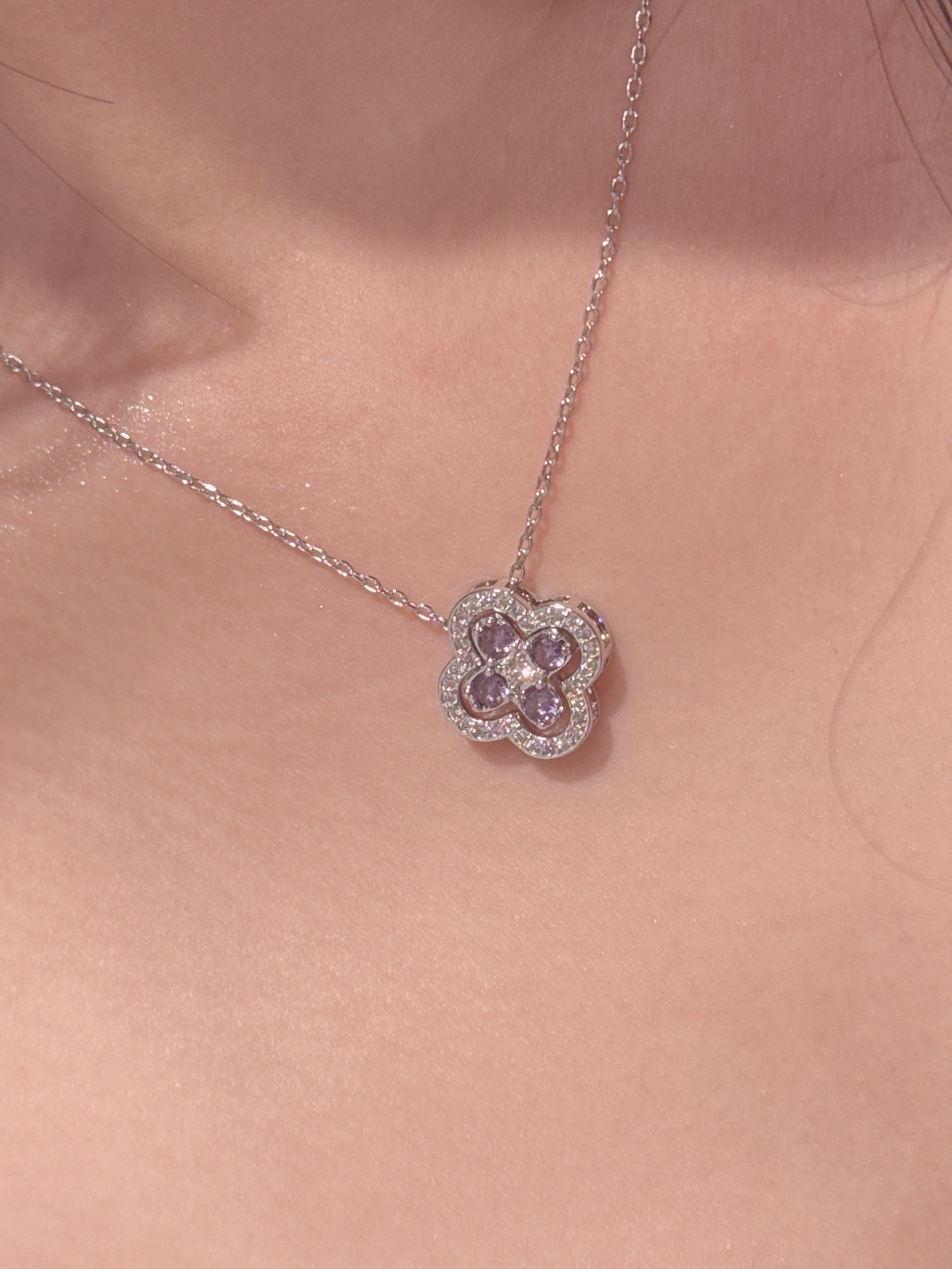 clover flower necklace purple [237] | SASSY ANGEL