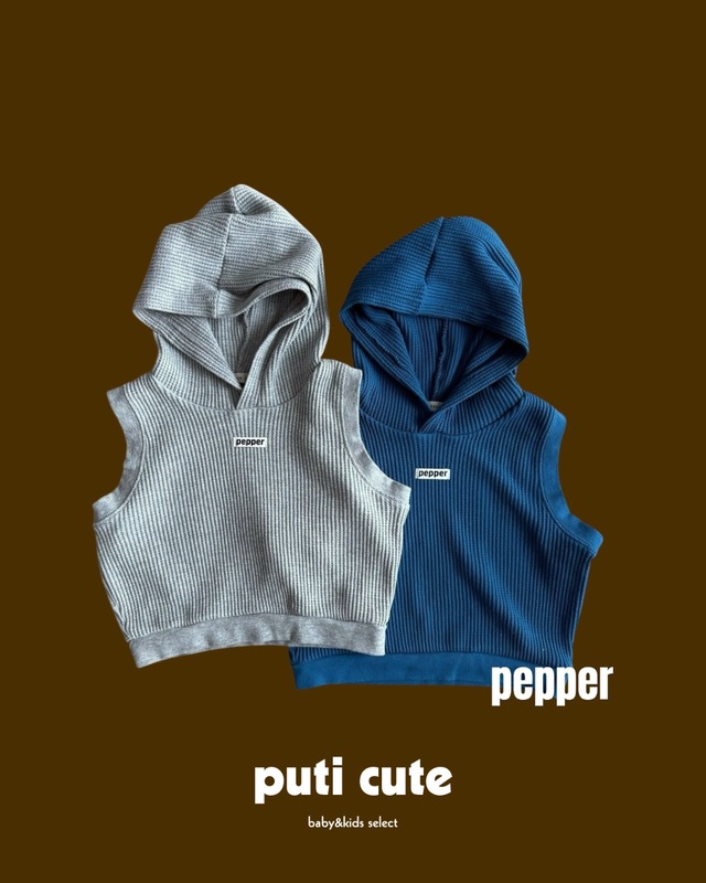 80-120 ꒰ 予約 ꒱  Waffle hooded vest / Pepper ⸝⋆