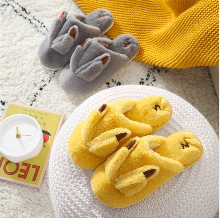 【3.7即納・KID】ふわふわ暖かいウサギ耳スリッパ 全5色