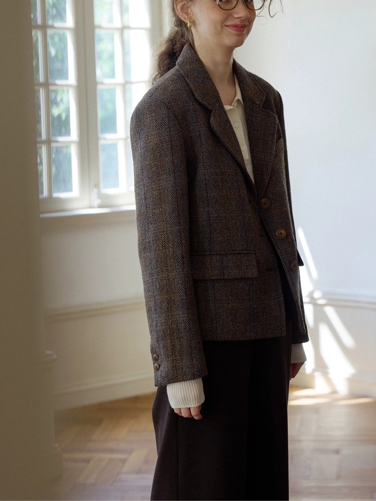 Carreaux Wool Herringbone Tailored Jacket F0856