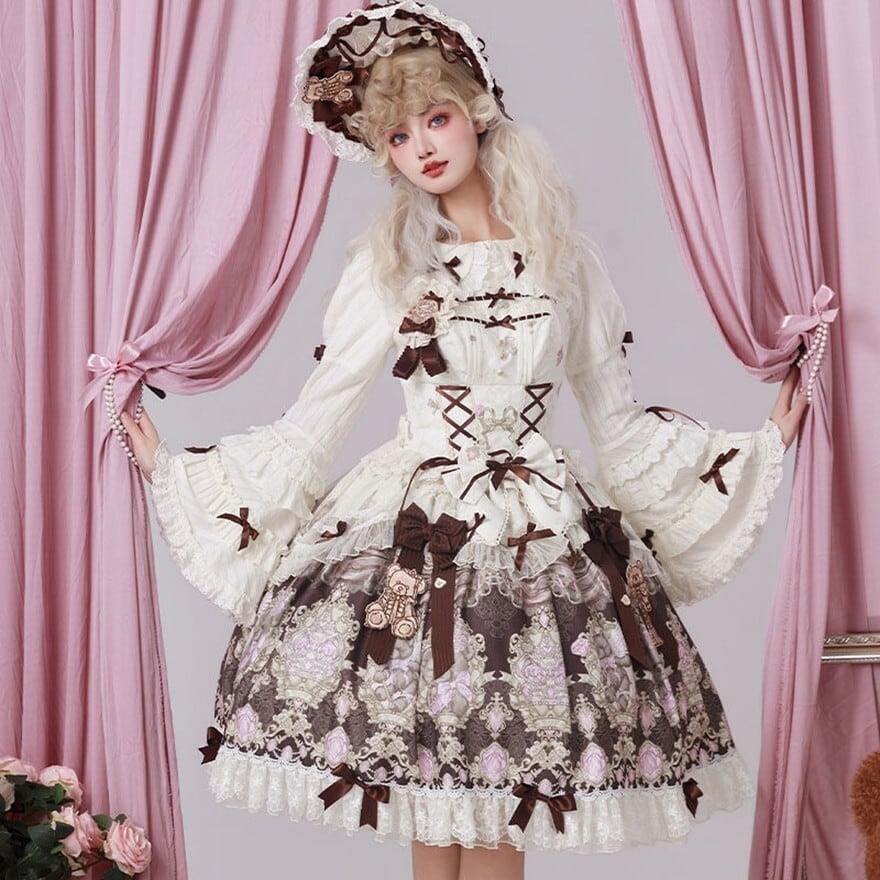 甘ロリ 姫袖ブラウス｜生成カラー フリル＆レースデザイン お茶会や