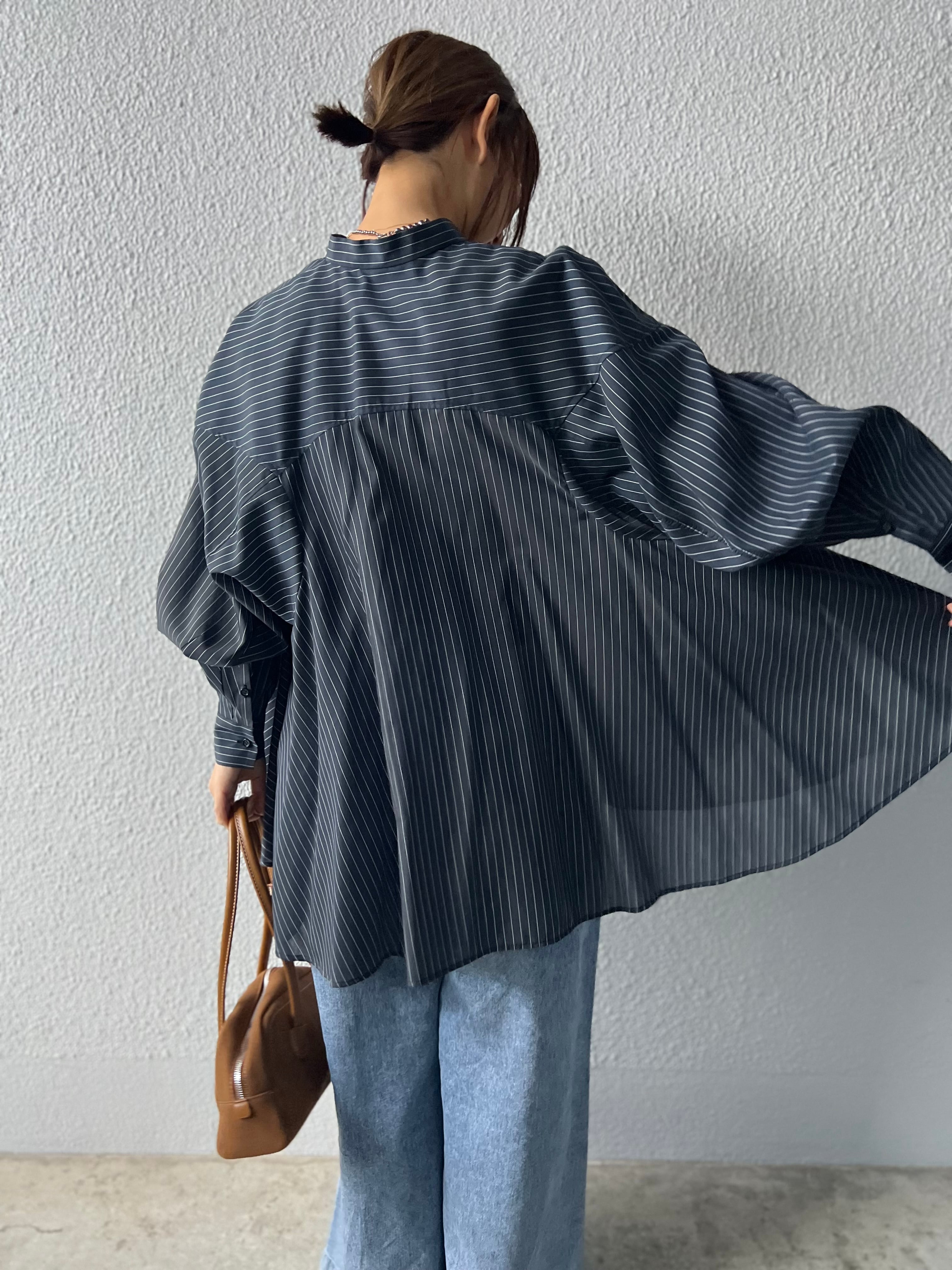 【PASSIONE】ストライプフレアシルエットシャツ