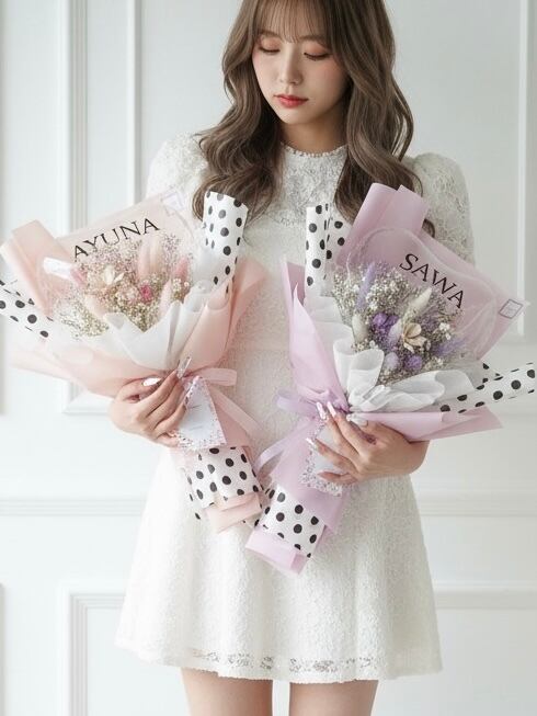 ドットラッピング クリアバルーンとドライフラワーのブーケ Msize | L