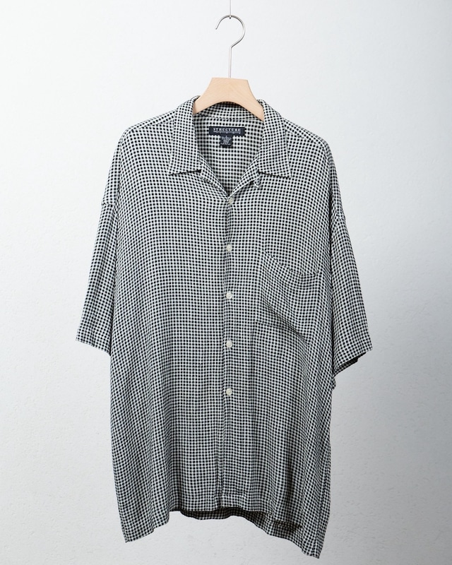 check patterned open collar rayon mix short sleeve shirt