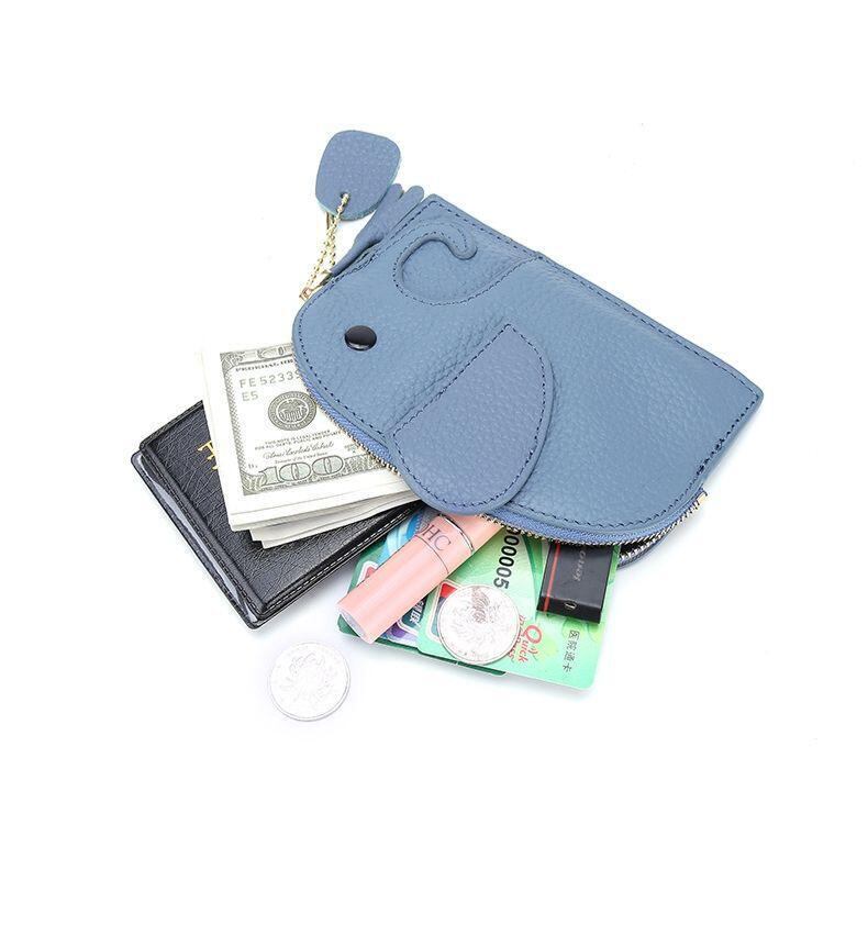ミニ財布 ブルー 最高級本革 トーゴレザー 小銭入れ キーケース ゾウ