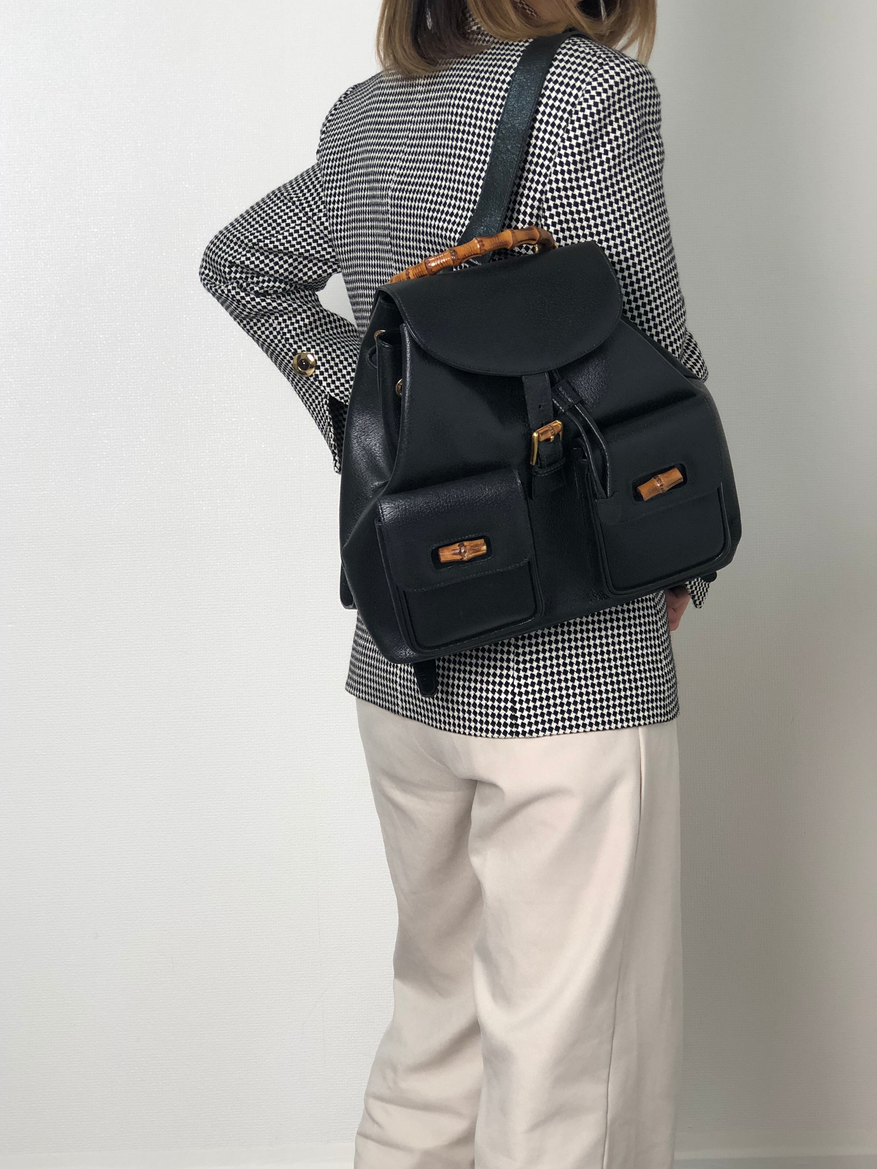 GUCCI グッチ バックパック ブラック バンブー レザー リュック