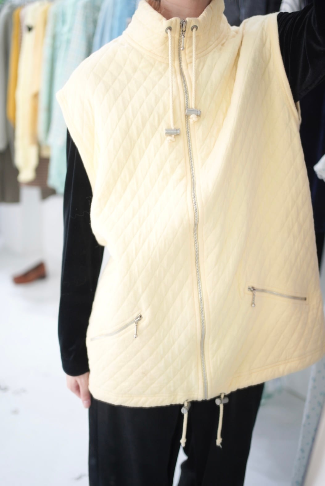 cream yellow quilting vest
