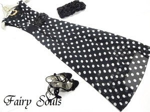 ★9号(M)☆黒地ドット柄花飾りベルト付ワンピース(OPN5652)