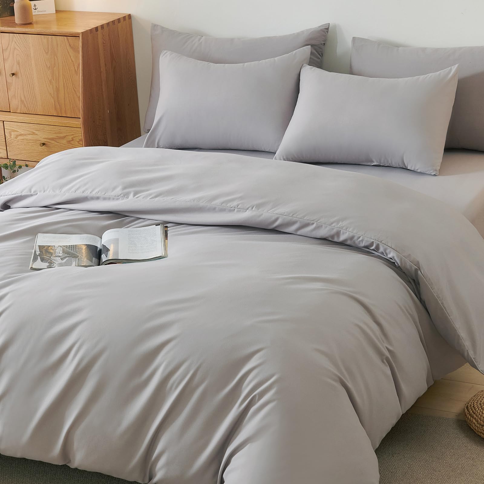 【在庫のみ】HOdo Home 掛け布団カバー セミダブル オールシーズン 布団カバー 肌にやさしい ピーチスキン加工 通気速乾 抗菌防臭 静電気防止 丸洗いOK 着脱簡単 ふとんカバー ライトグレー