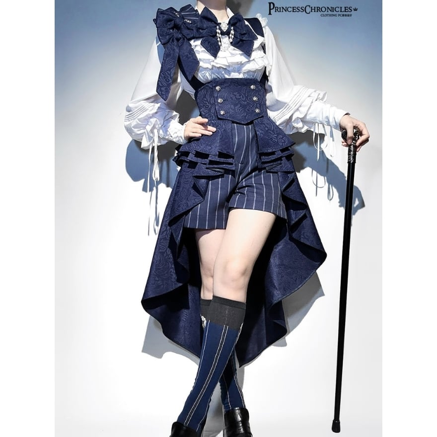 王子系ロリィタ ハーフパンツ ストライプ×軍装ミックス 男装向け