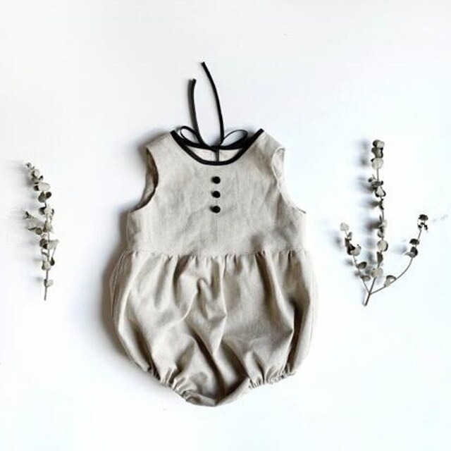 ベビー 夏新作 レトロ ミニマリズム リボン付き ロンパース