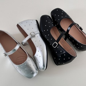studded square-toe flat shoes　J00483