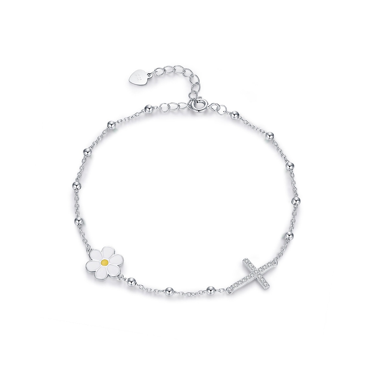 おしゃれ フラワー 十字架 レディース シルバー ブレスレット - 1