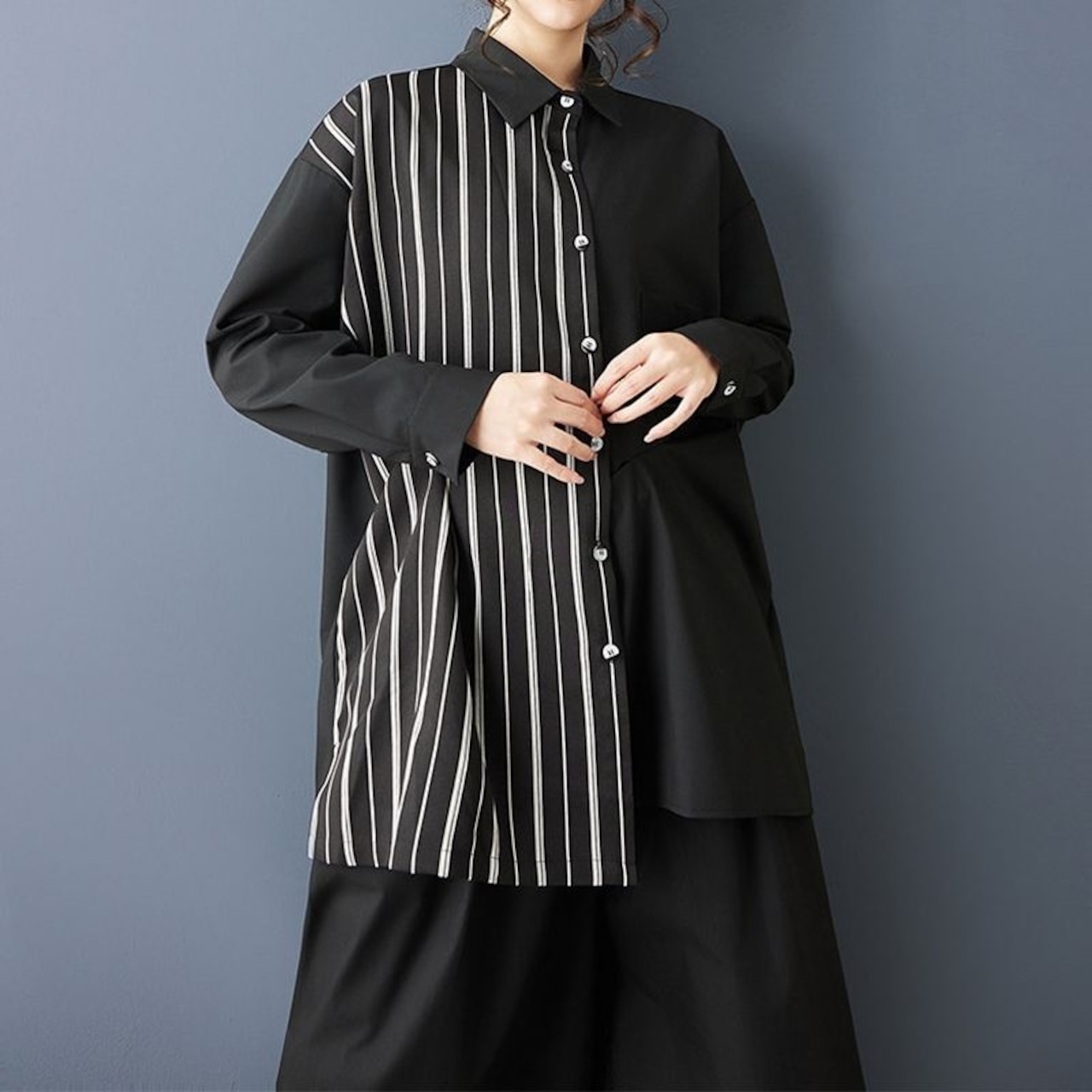 ストライプ 切替 デザイン シャツ 00349