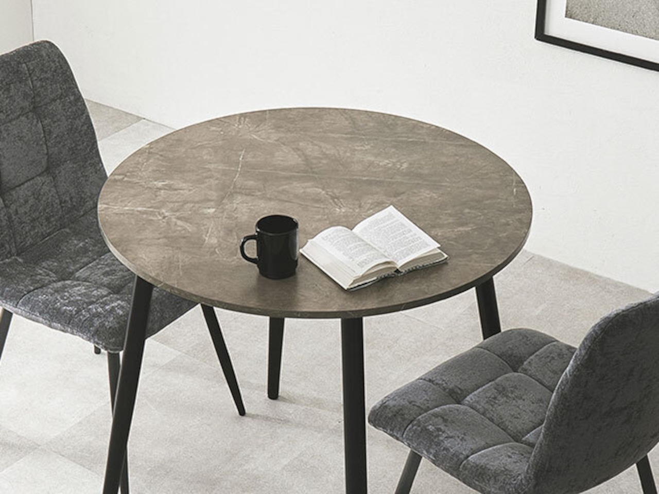 直径80cmラウンドテーブル3点セット 大理石調【チェア:グレー】・画像4