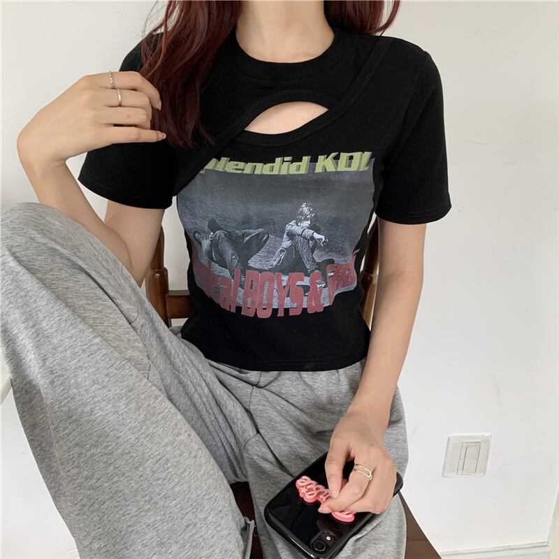 ショートサマー薄手プリントTシャツ トップス 夏物 1号婦人23545220388