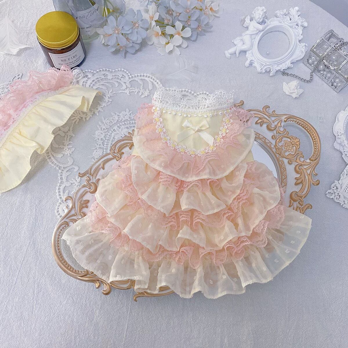 〖予約〗T0147 イエロー&ピンクレースドレス