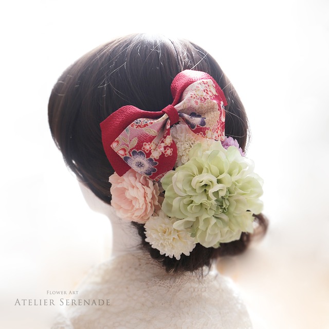 はいからリボン＆アンティークフラワーのヘッドドレス -Antique ribbon & Pastel flowers