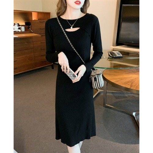 長袖ワンピース 秋服冬服 長袖 スリムフィット ニットワンピース レディーススカート 無地 大きいサイズ 膝丈スカート Aラインスカート きれいめ エレガント カジュアル スッキリシルエット 可愛い